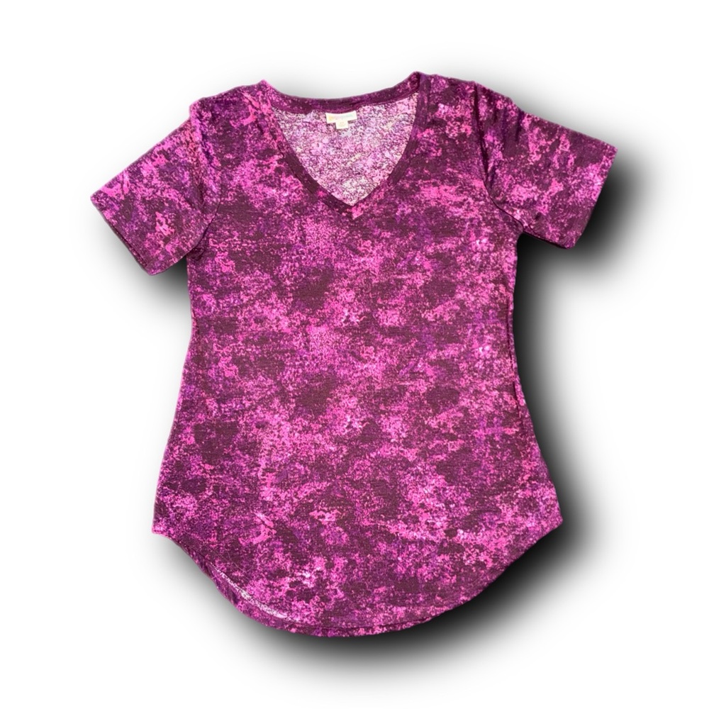 Tie Dye V-Neck Hi-Lo Tee in Fuschia and Pink by LuLaRoe